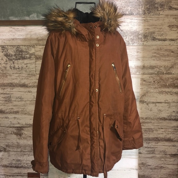 Forever 21 brown winter jacket size small thick winter jacket fur lined … - Picture 2 of 11